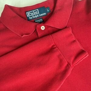 Polo Ralph Lauren Men's Red Long Sleeve Polo Shirt L 100% Cotton Button Logo